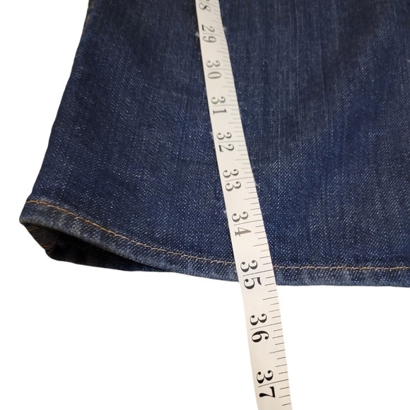 True Religion Becky Low Rise Boot Cut Jeans Dark Blue Gold Logo Print Like New - Picture 5 of 12